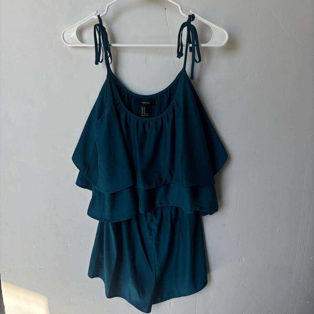 Forever 21 Teal Tiered Ruffle Romper Size M